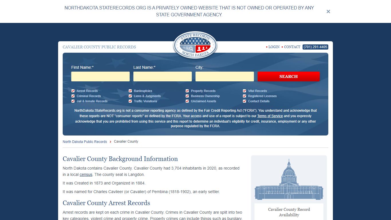 Cavalier County Arrest, Court, and Public Records | StateRecords.org