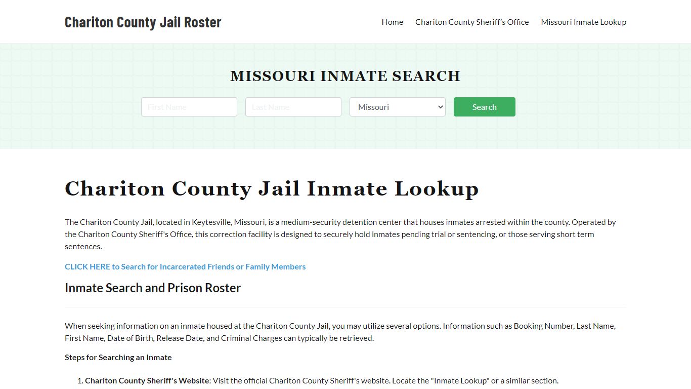 Chariton County Jail Roster Lookup, MO, Inmate Search