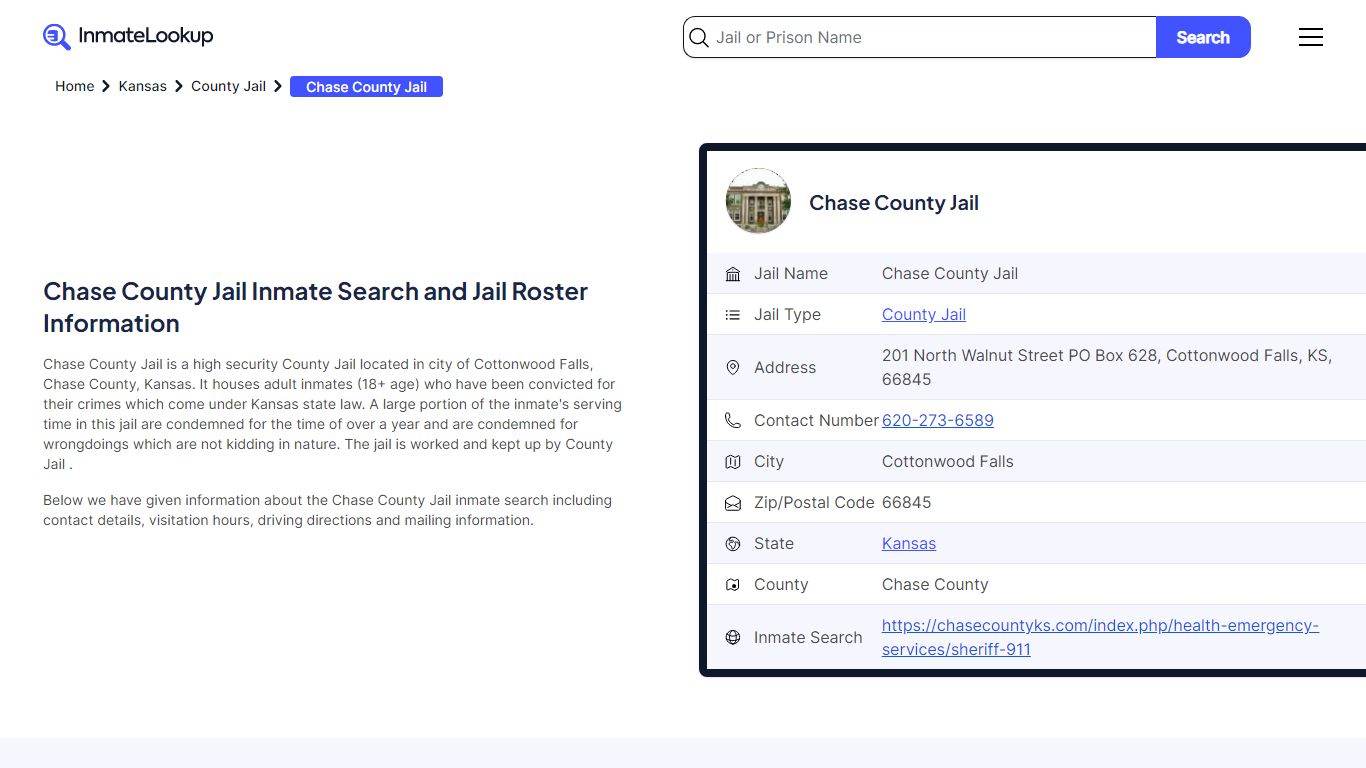 Chase County Jail (KS) Inmate Search Kansas - Inmate Lookup