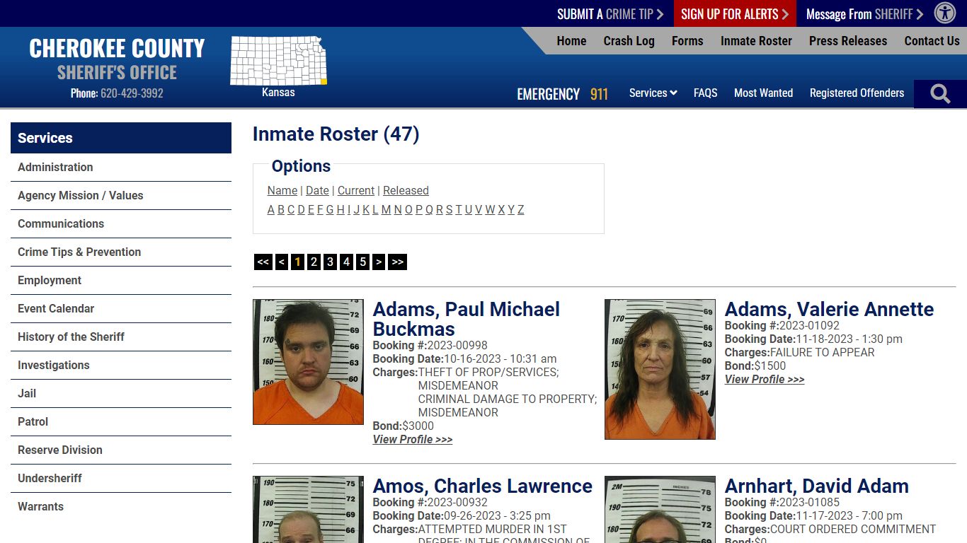 Inmate Roster - Current Inmates - Cherokee County Sheriff KS