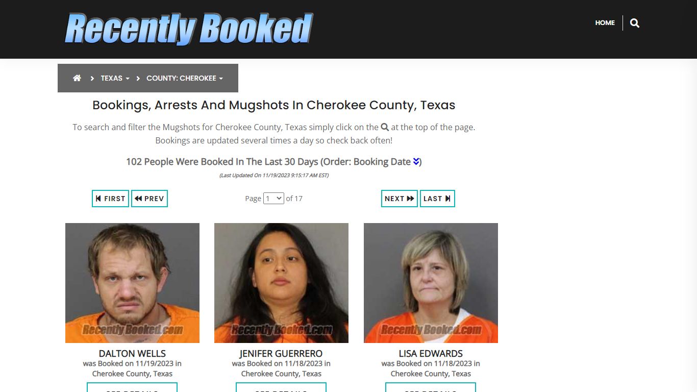 Recent bookings, Arrests, Mugshots in Cherokee County, Texas