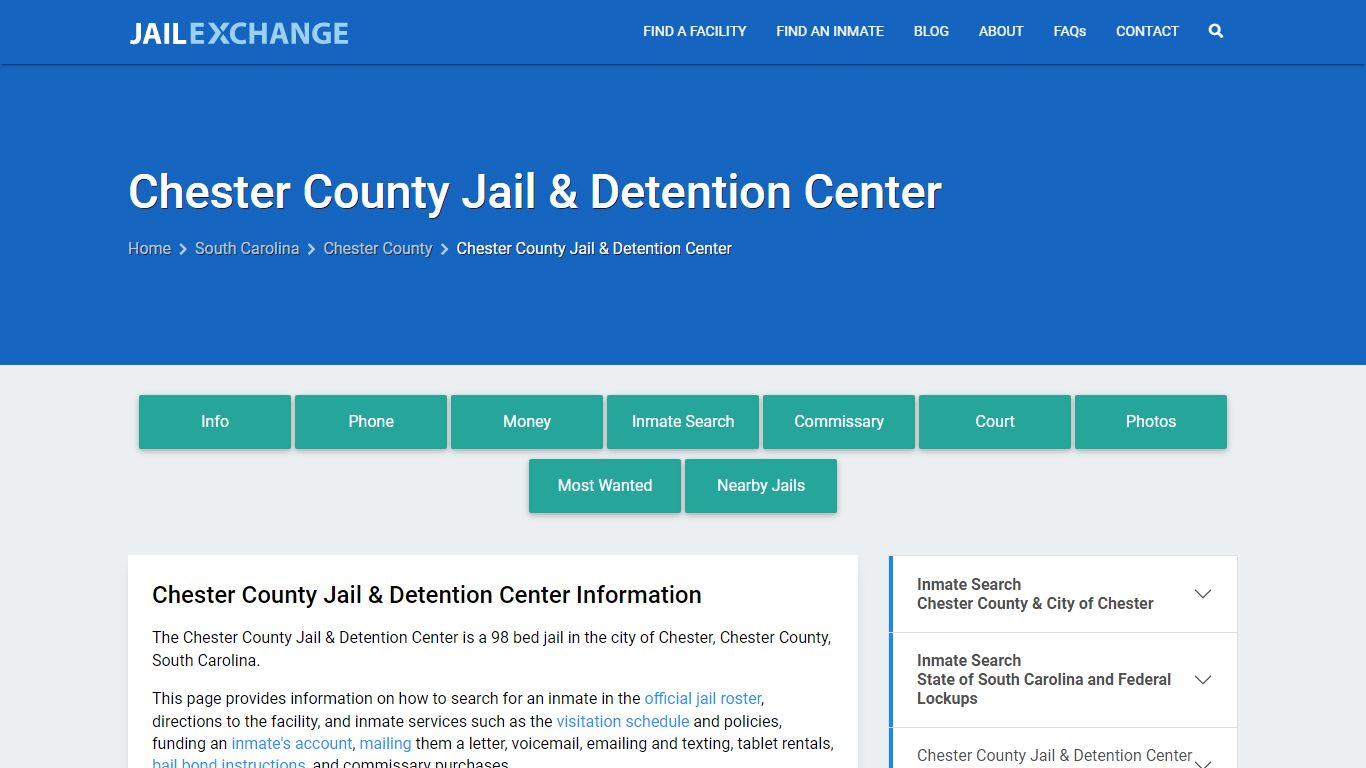 Chester County Jail & Detention Center, SC Inmate Search, Information