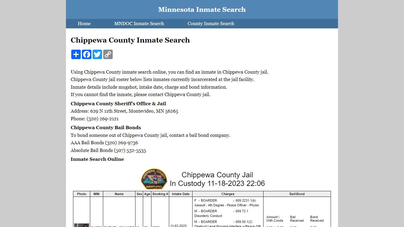 Chippewa County Inmate Search