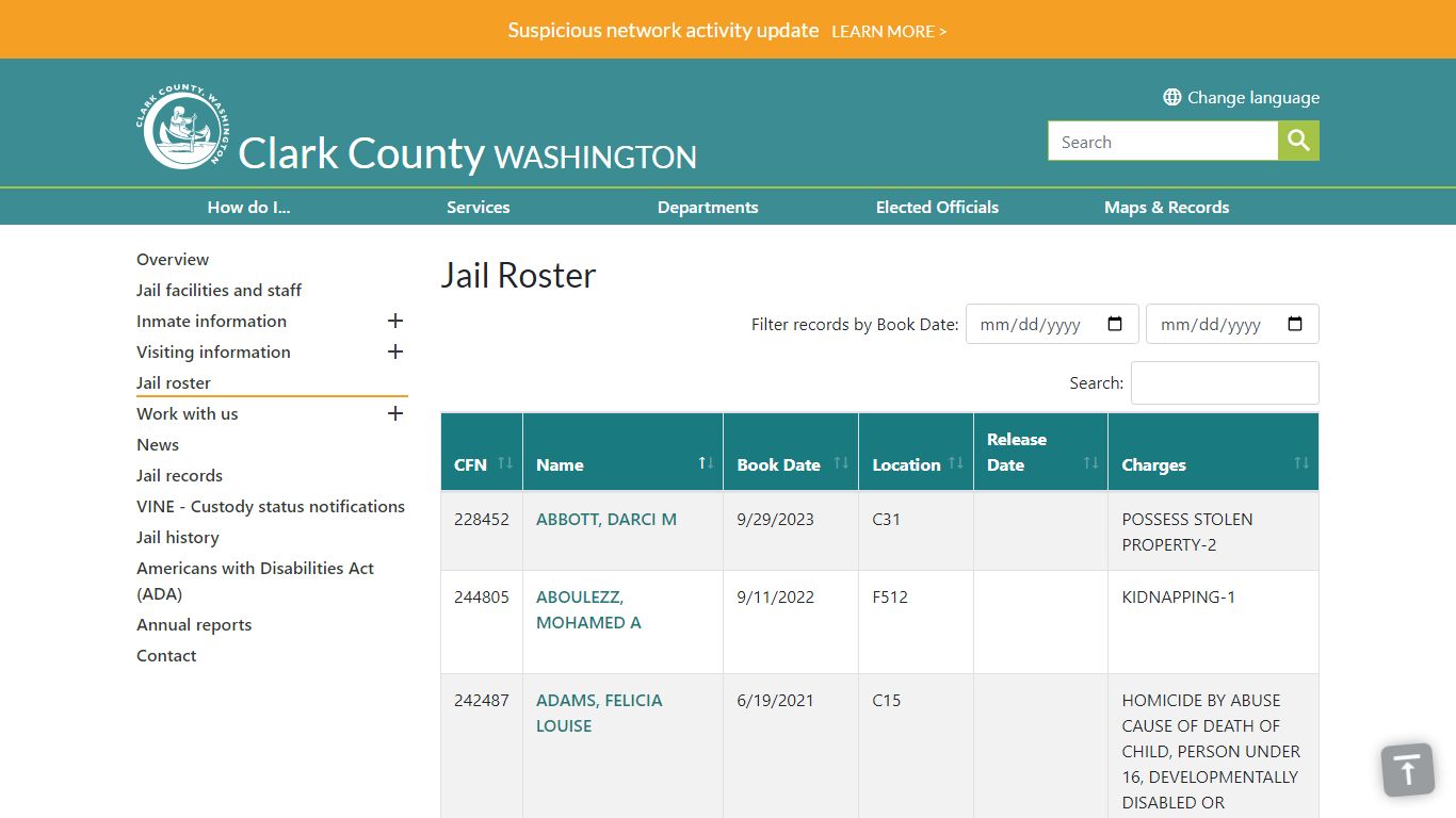 Jail Roster | Clark County