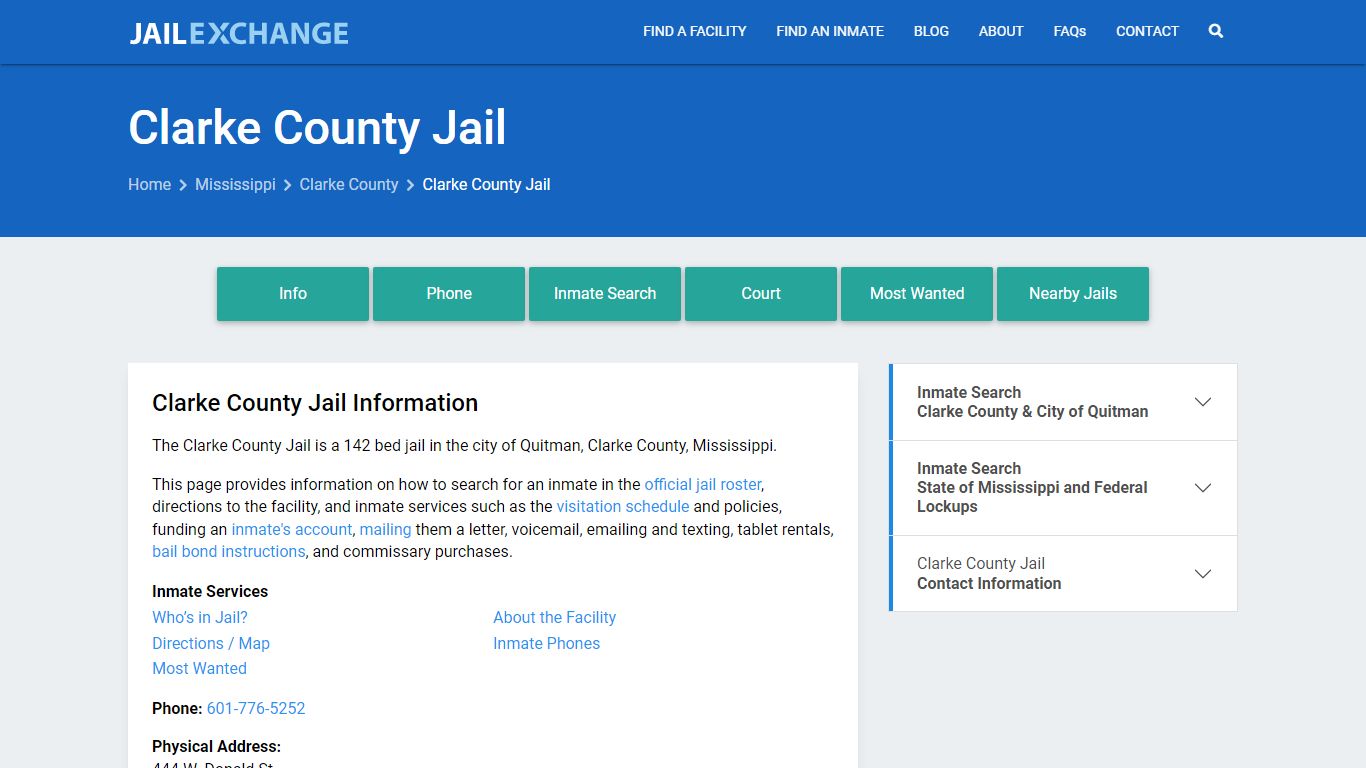 Clarke County Jail, MS Inmate Search, Information