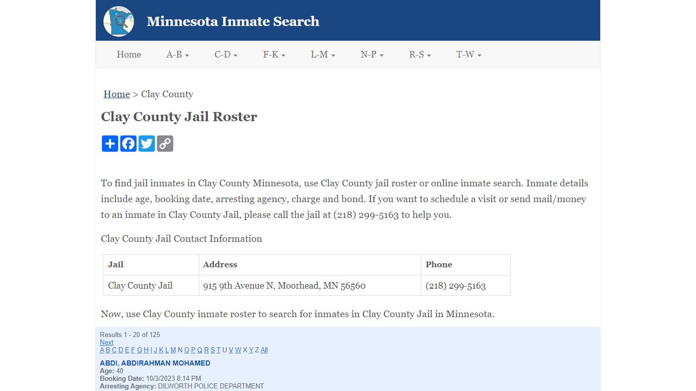 Clay County Jail Roster - Minnesota Inmate Search