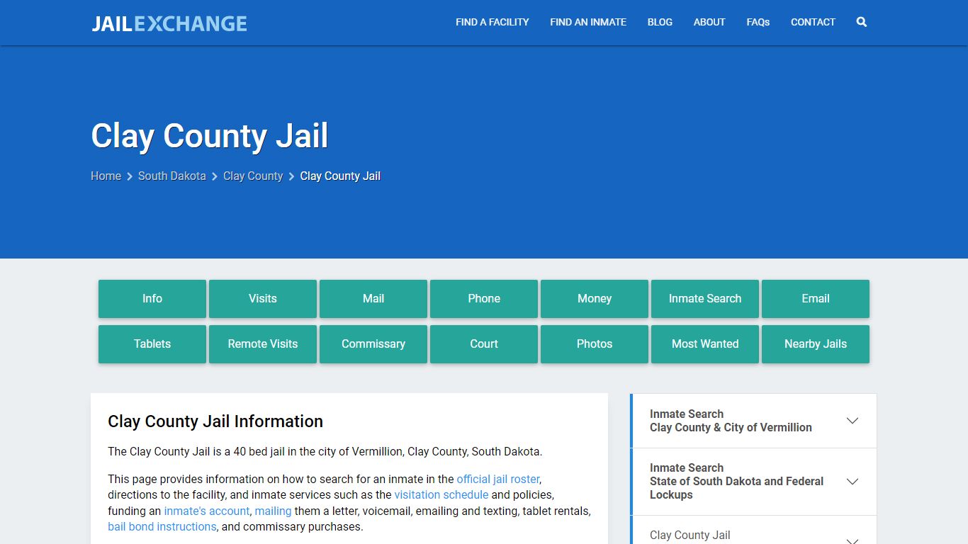 Clay County Jail, SD Inmate Search, Information