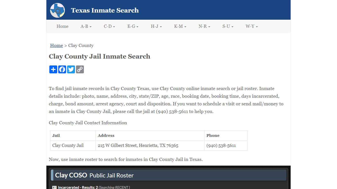 Clay County Jail Inmate Search