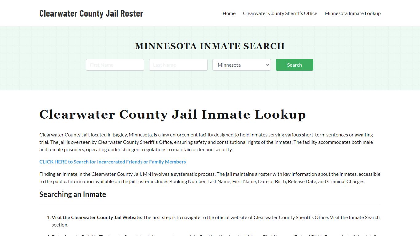 Clearwater County Jail Roster Lookup, MN, Inmate Search