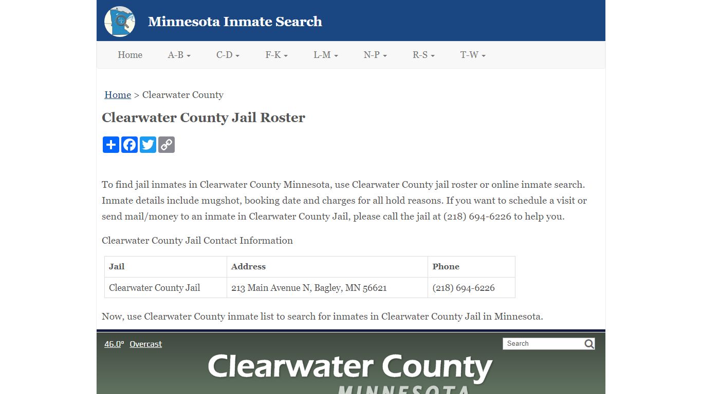 Clearwater County Jail Roster - Minnesota Inmate Search