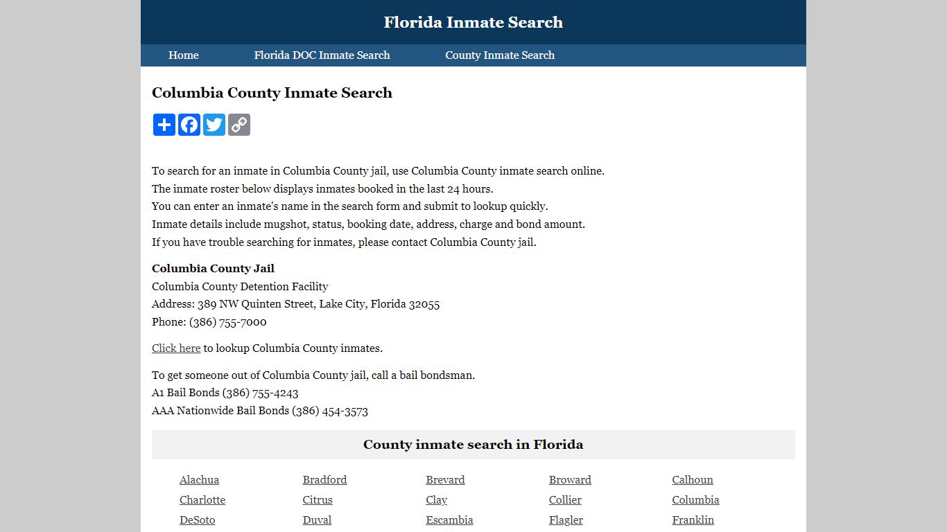 Columbia County Inmate Search