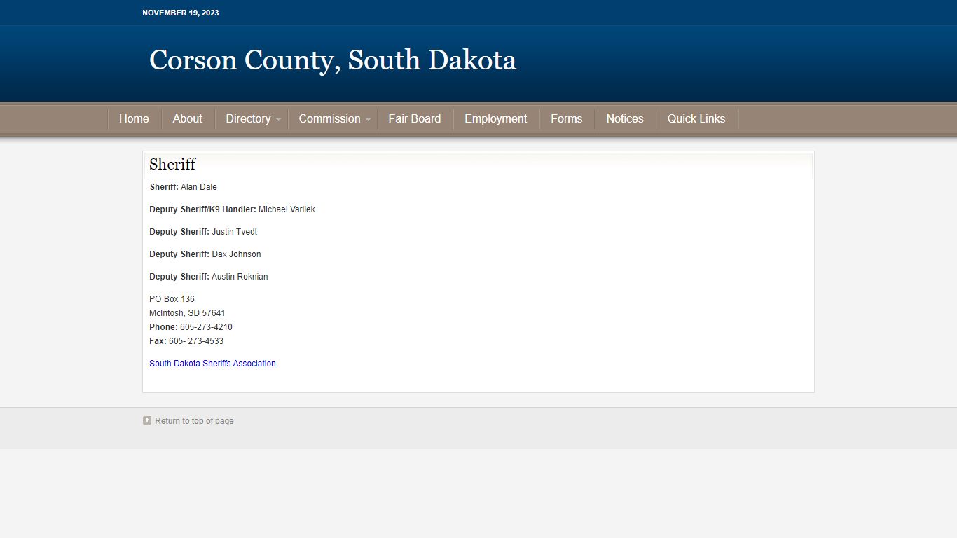 Sheriff - Corson County, South Dakota