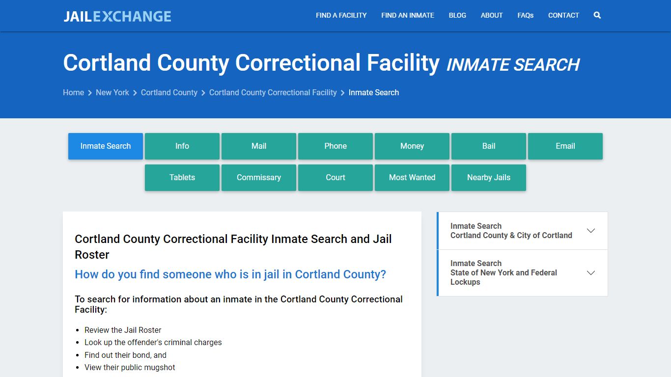 Cortland County Correctional Facility Inmate Search - Jail Exchange