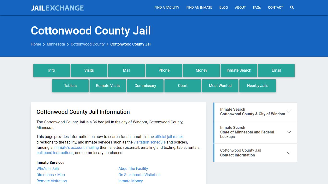 Cottonwood County Jail, MN Inmate Search, Information
