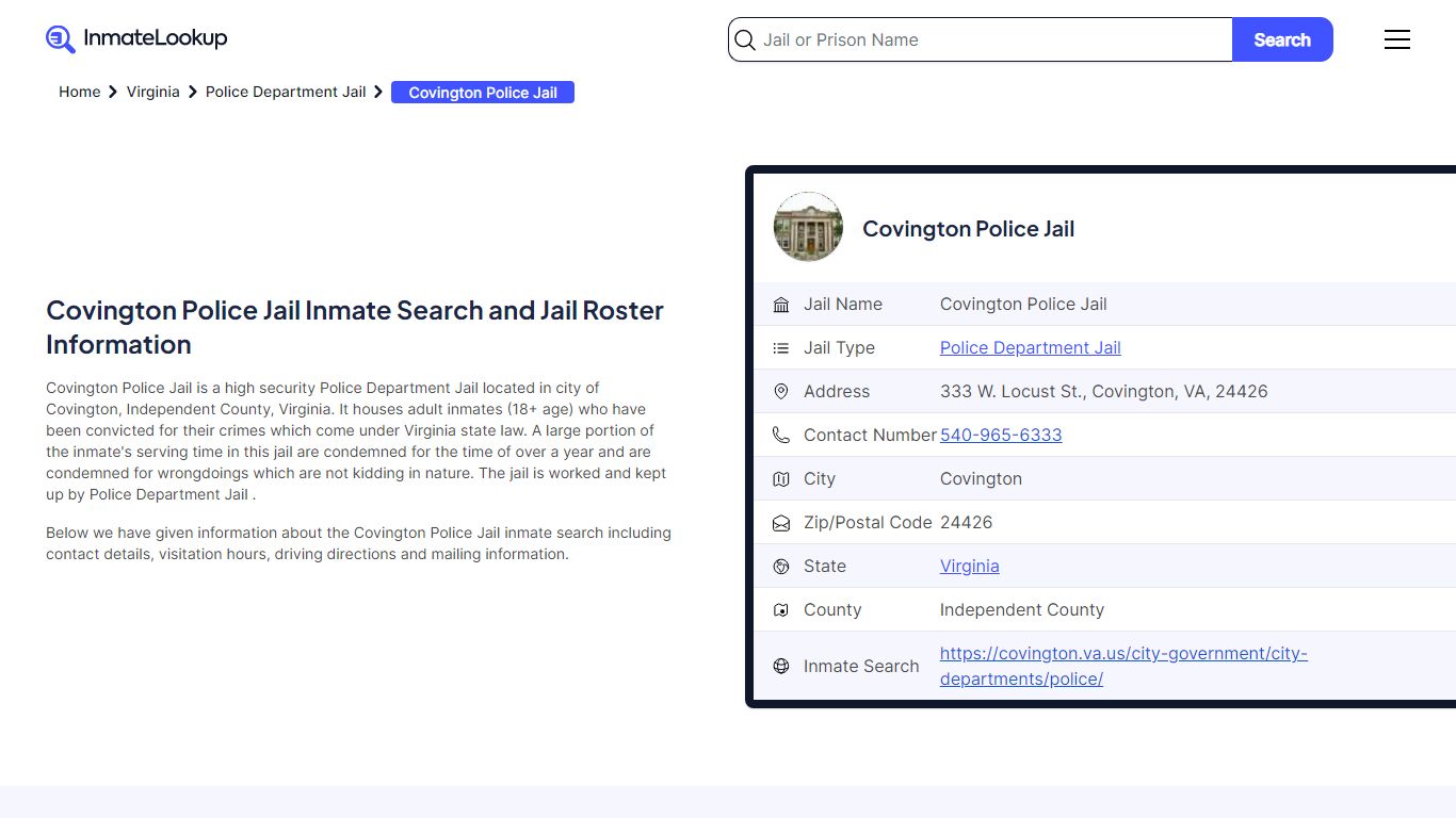 Covington Police Jail (VA) Inmate Search Virginia - Inmate Lookup