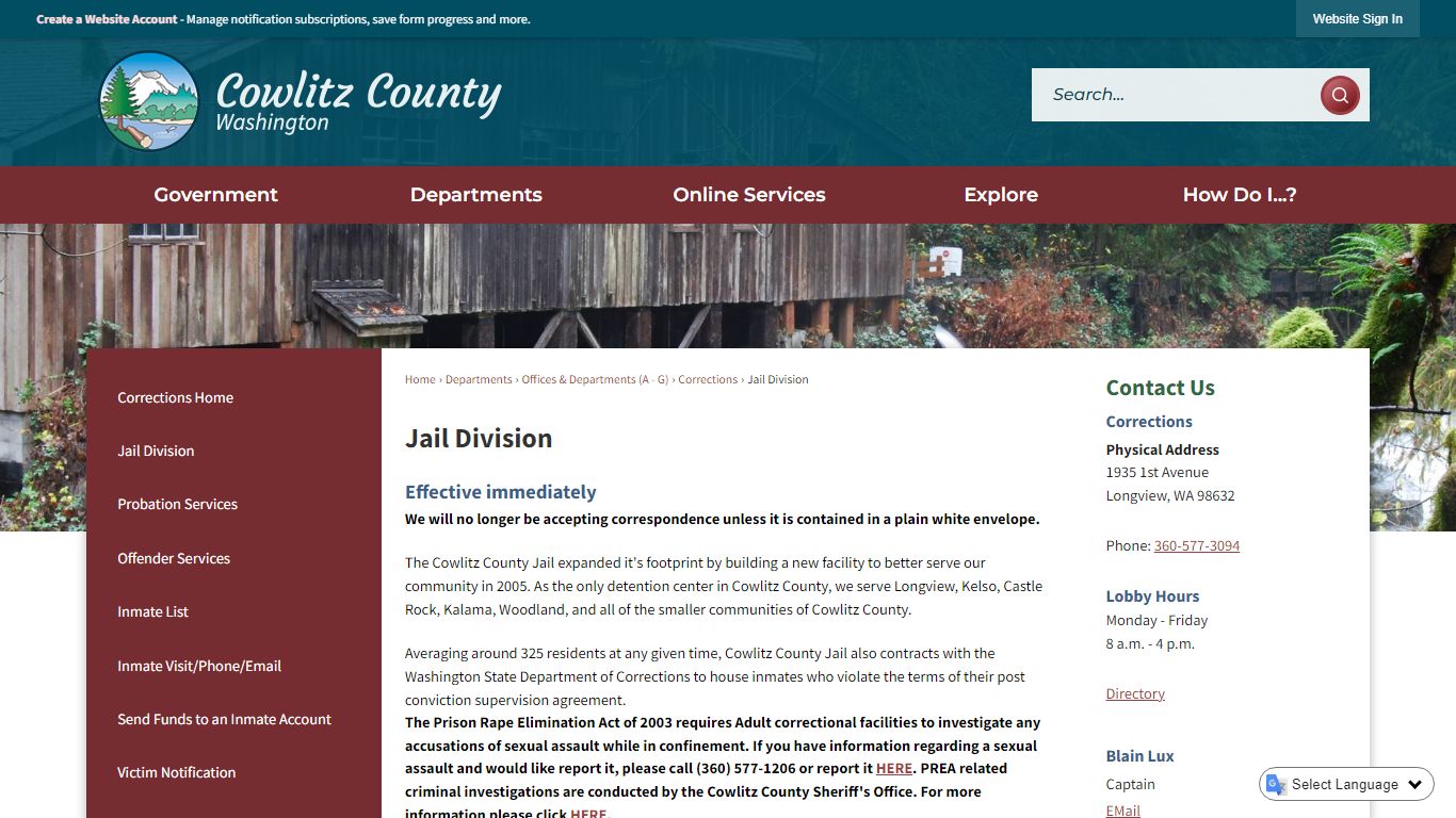 Jail Division | Cowlitz County, WA - Official Website