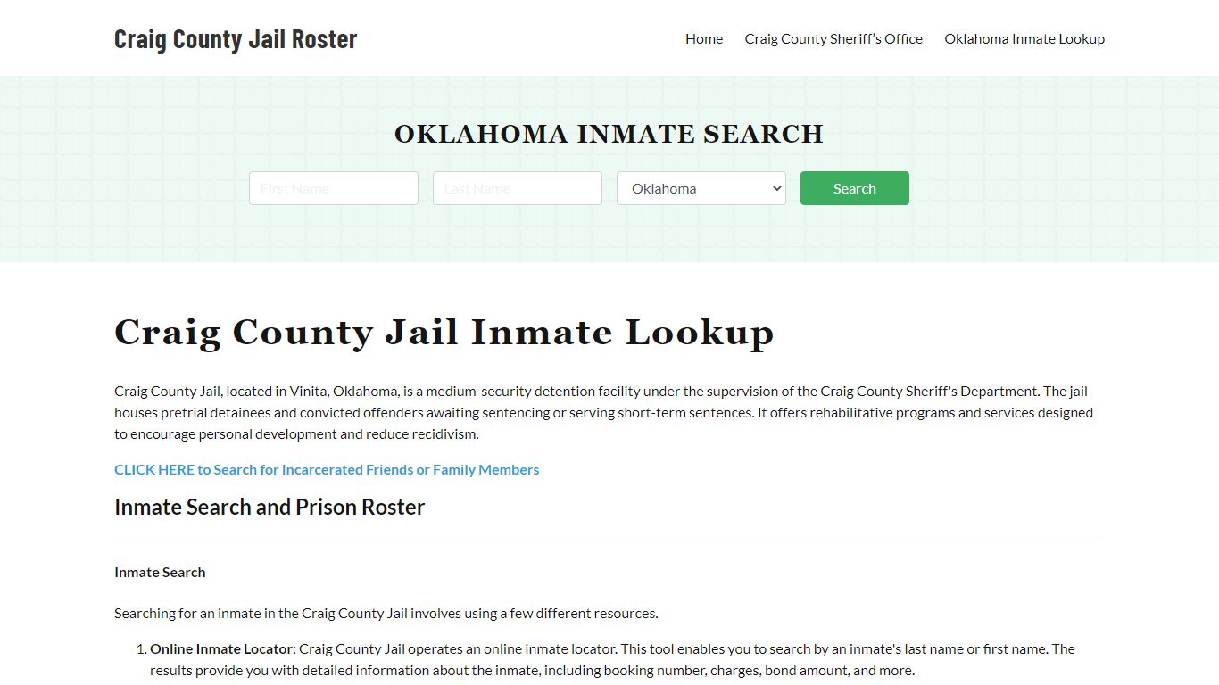 Craig County Jail Roster Lookup, OK, Inmate Search