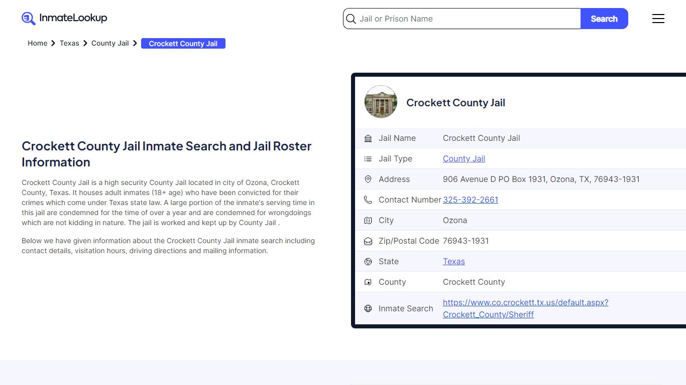 Crockett County Jail (TX) Inmate Search Texas - Inmate Lookup