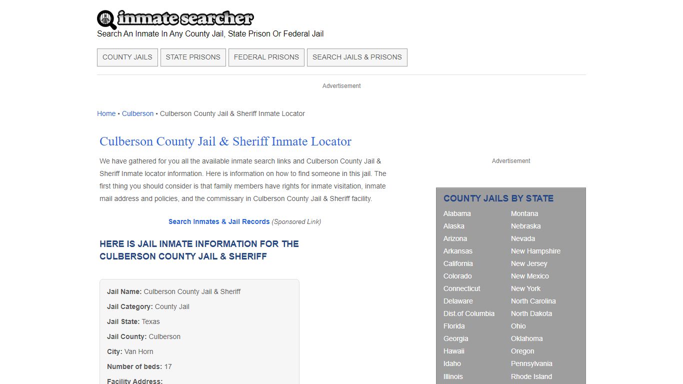 Culberson County Jail & Sheriff Inmate Locator - Inmate Searcher