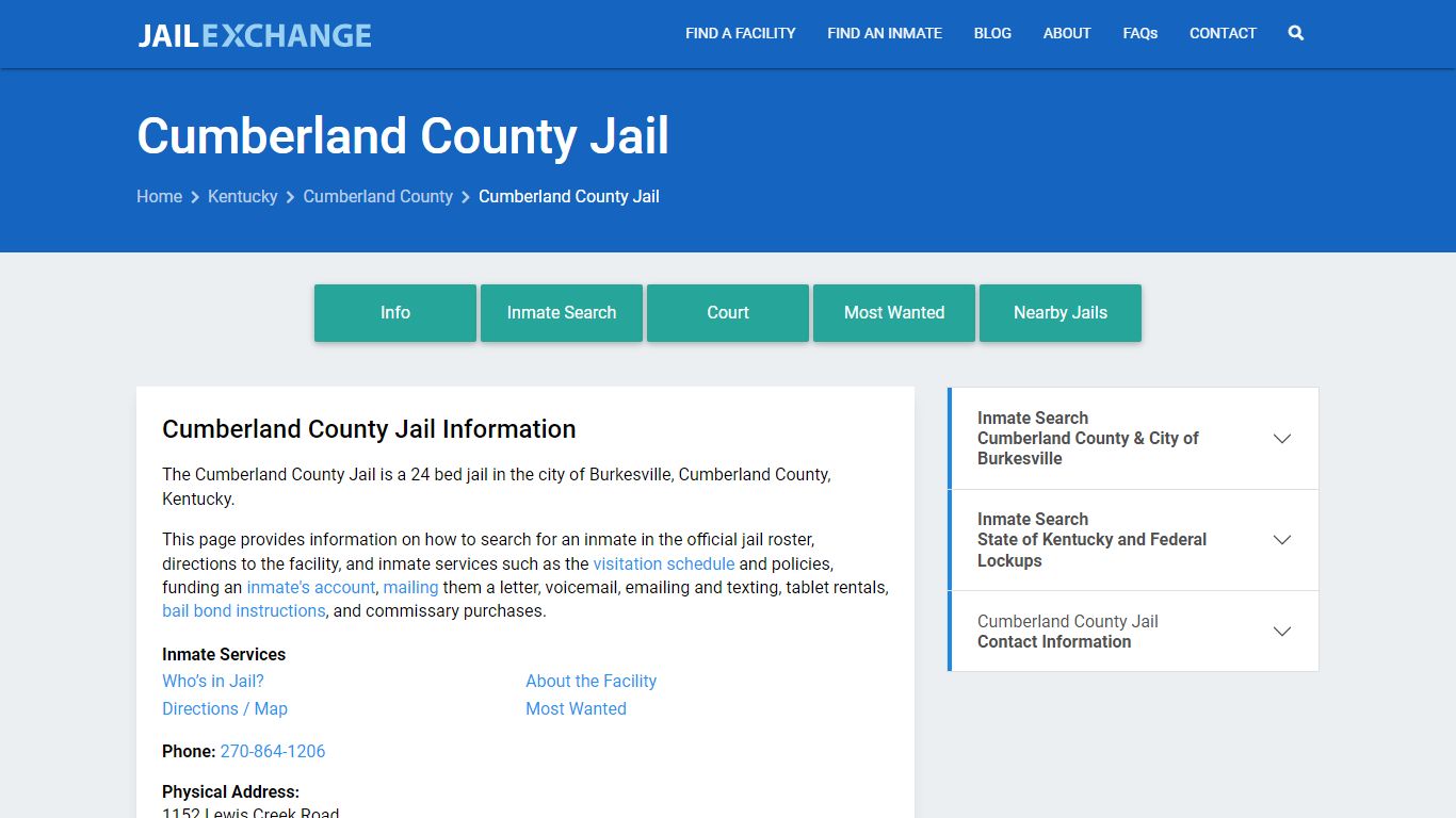 Cumberland County Jail, KY Inmate Search, Information