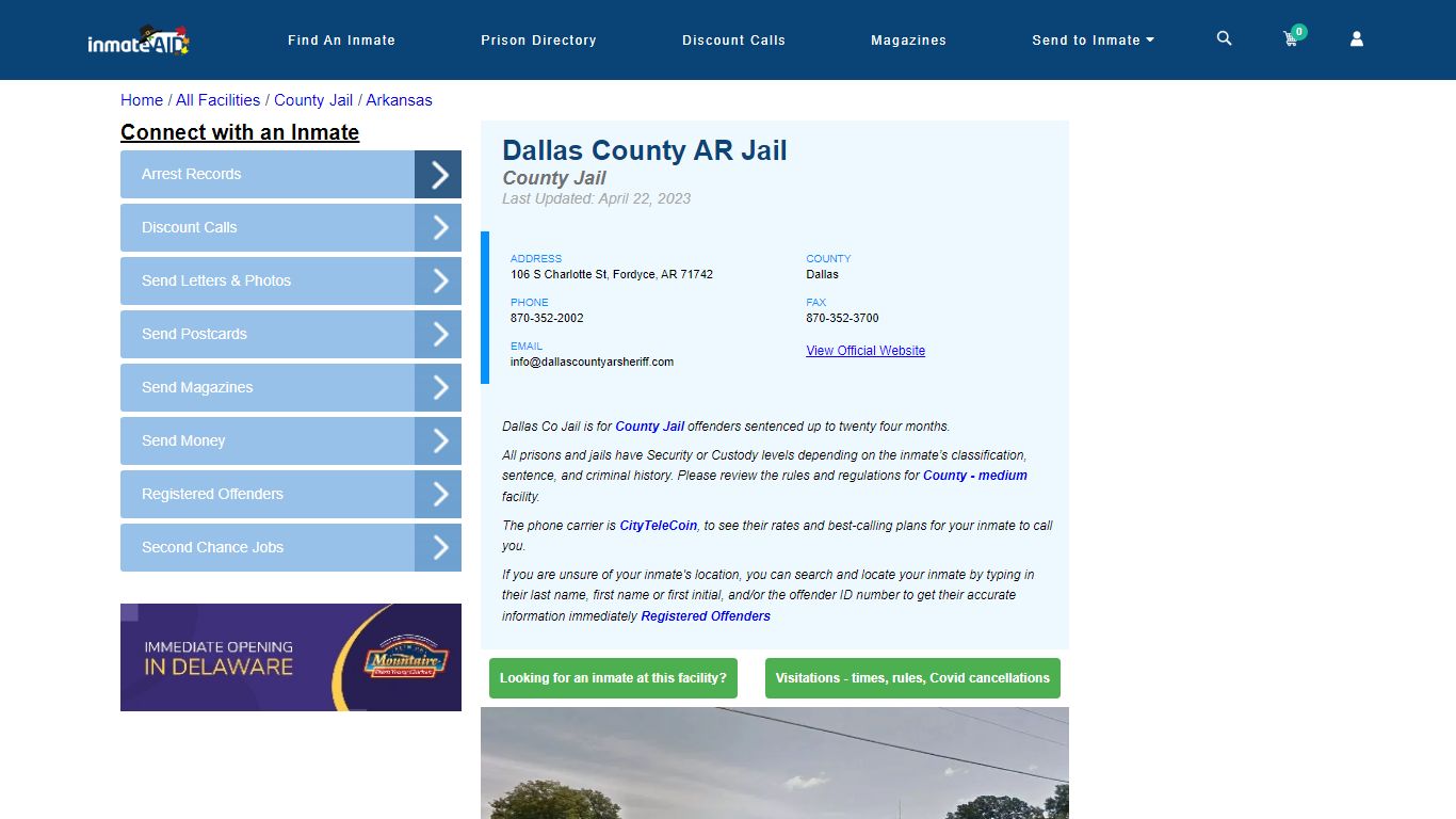 Dallas County AR Jail - Inmate Locator - Fordyce, AR