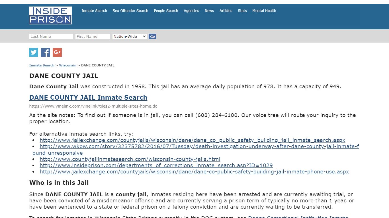 DANE COUNTY JAIL - Wisconsin - Inmate Search - Inside Prison