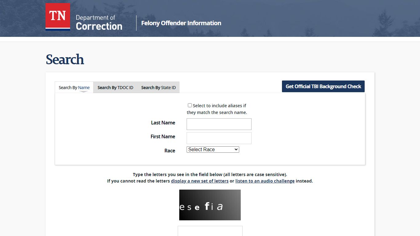 Search - Tennessee Felony Offender Information