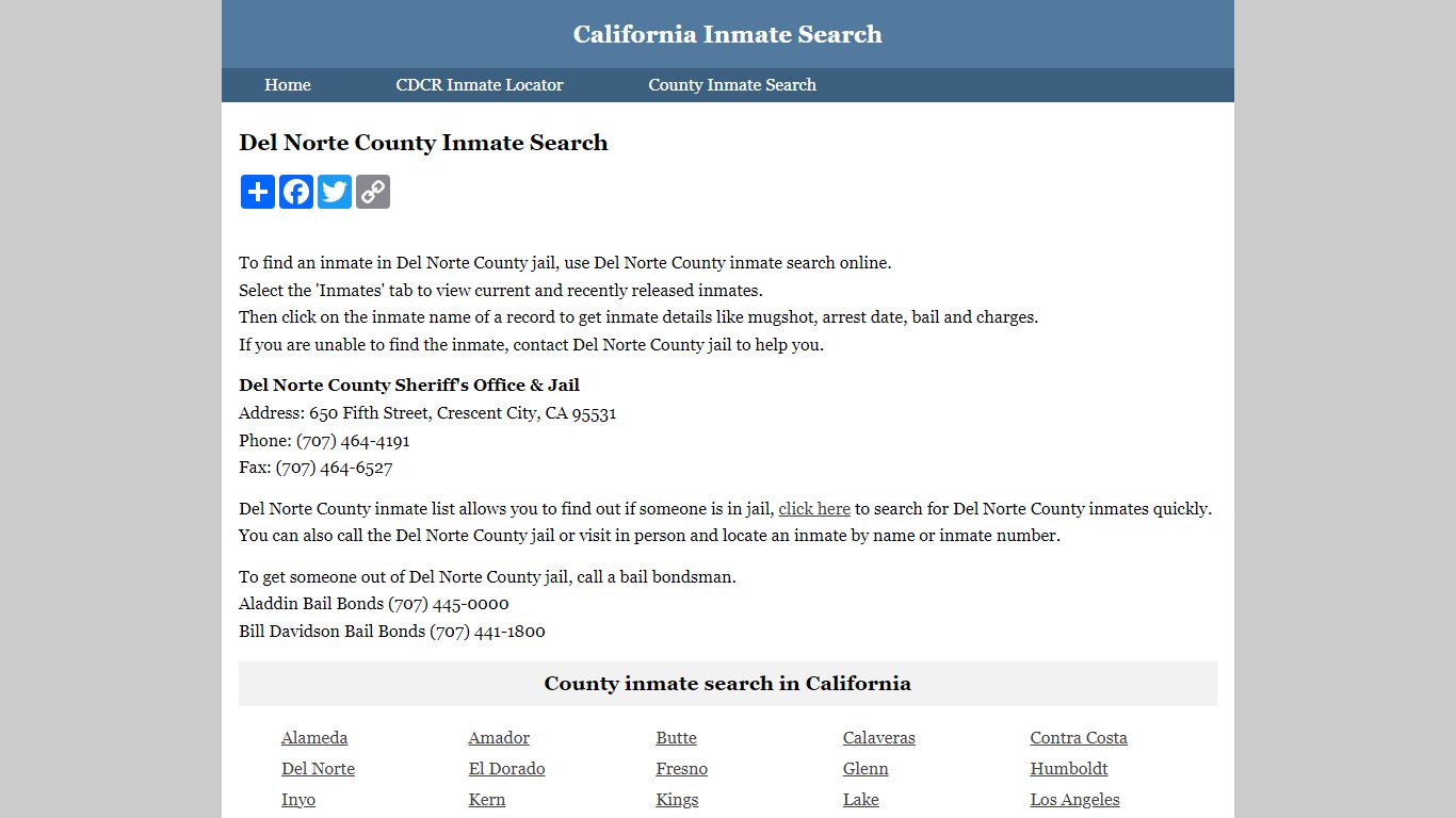 Del Norte County Inmate Search