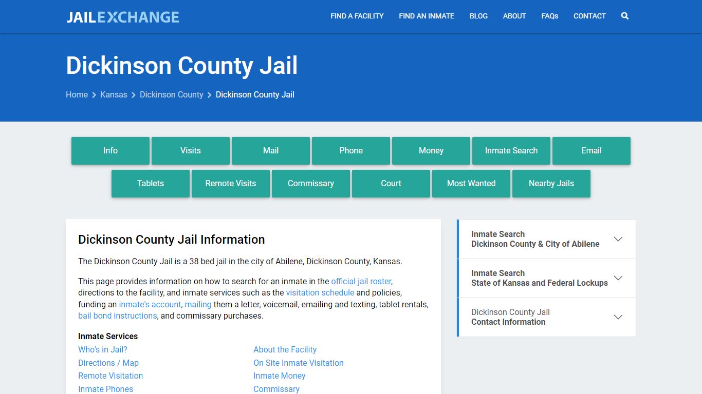 Dickinson County Jail, KS Inmate Search, Information