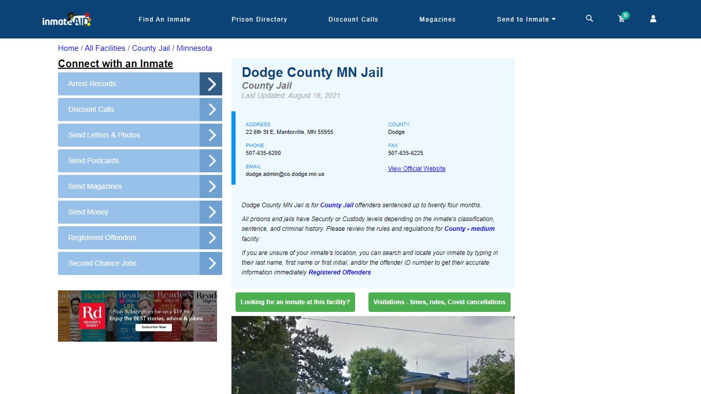 Dodge County MN Jail - Inmate Locator - Mantorville, MN