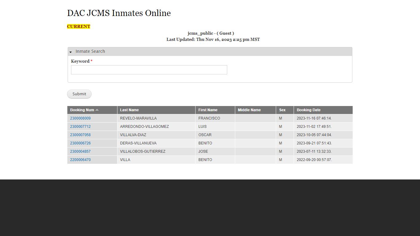 DAC JCMS Inmates Online | Doña Ana County