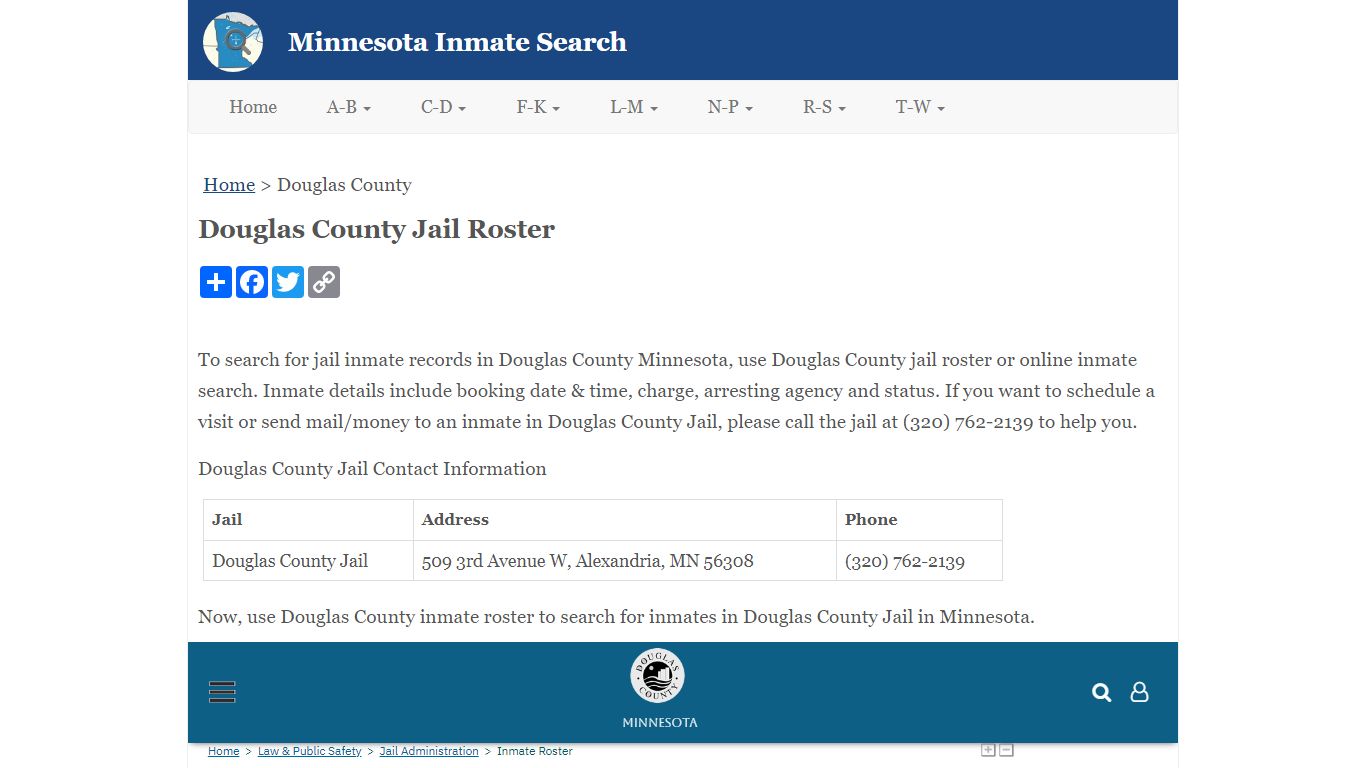 Douglas County Jail Roster - Minnesota Inmate Search