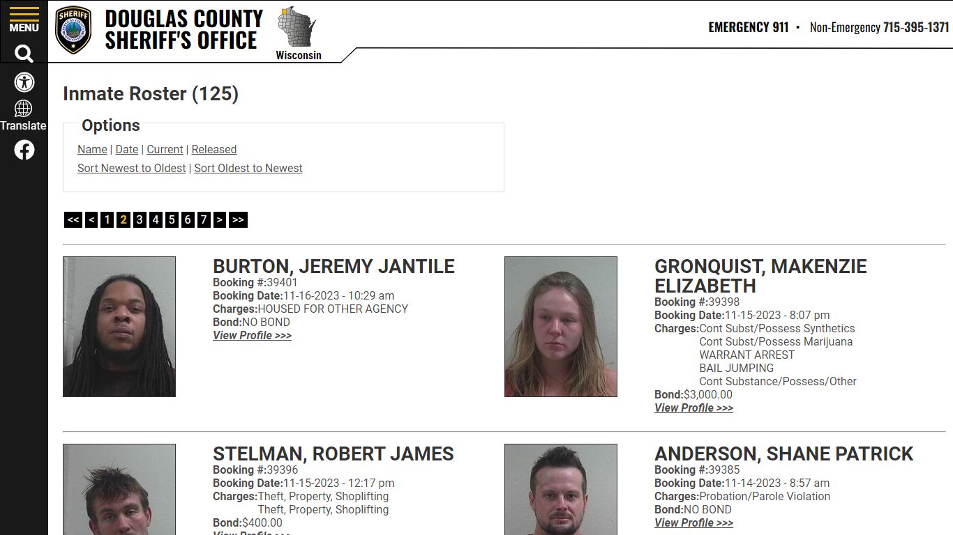 Inmate Roster (125) - Douglas County Sheriff WI