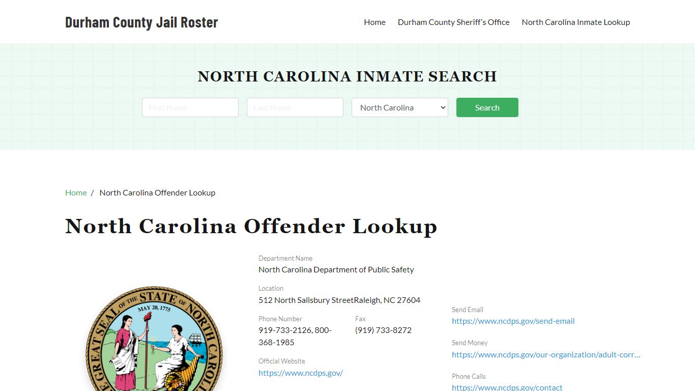 North Carolina Inmate Search, Jail Rosters