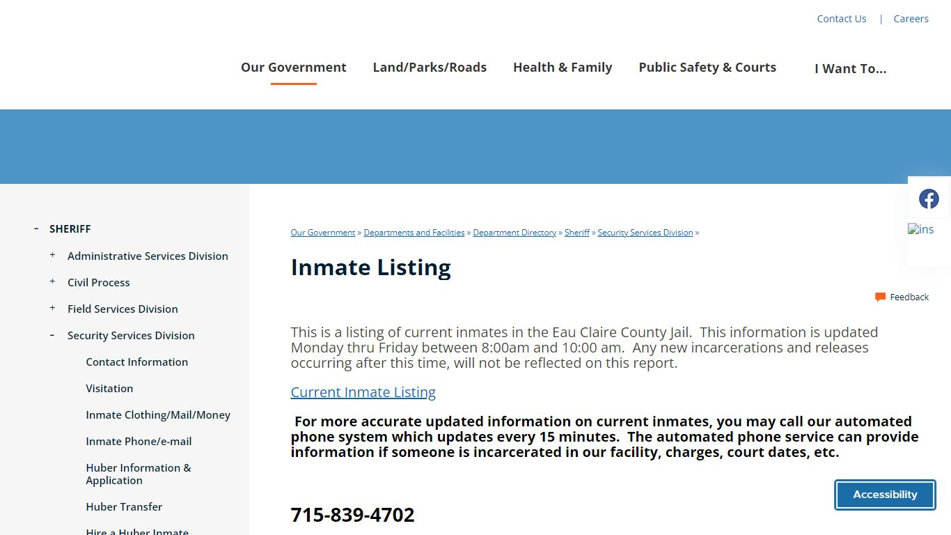 Inmate Listing | Eau Claire County