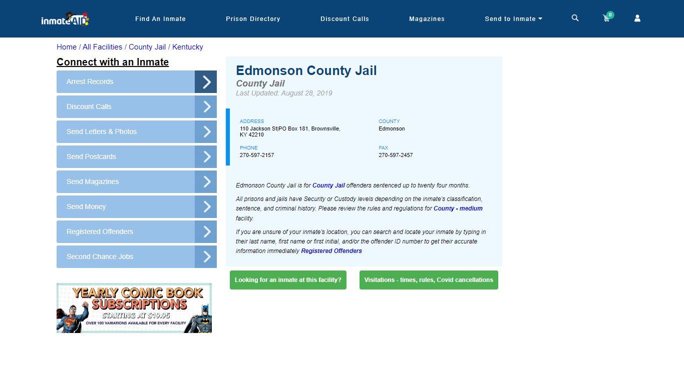 Edmonson County Jail - Inmate Locator - Brownsville, KY
