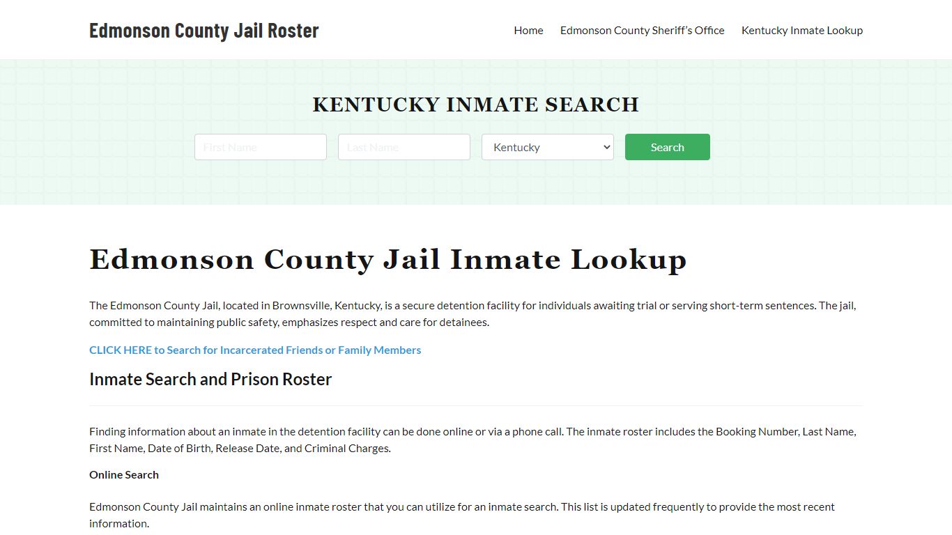 Edmonson County Jail Roster Lookup, KY, Inmate Search