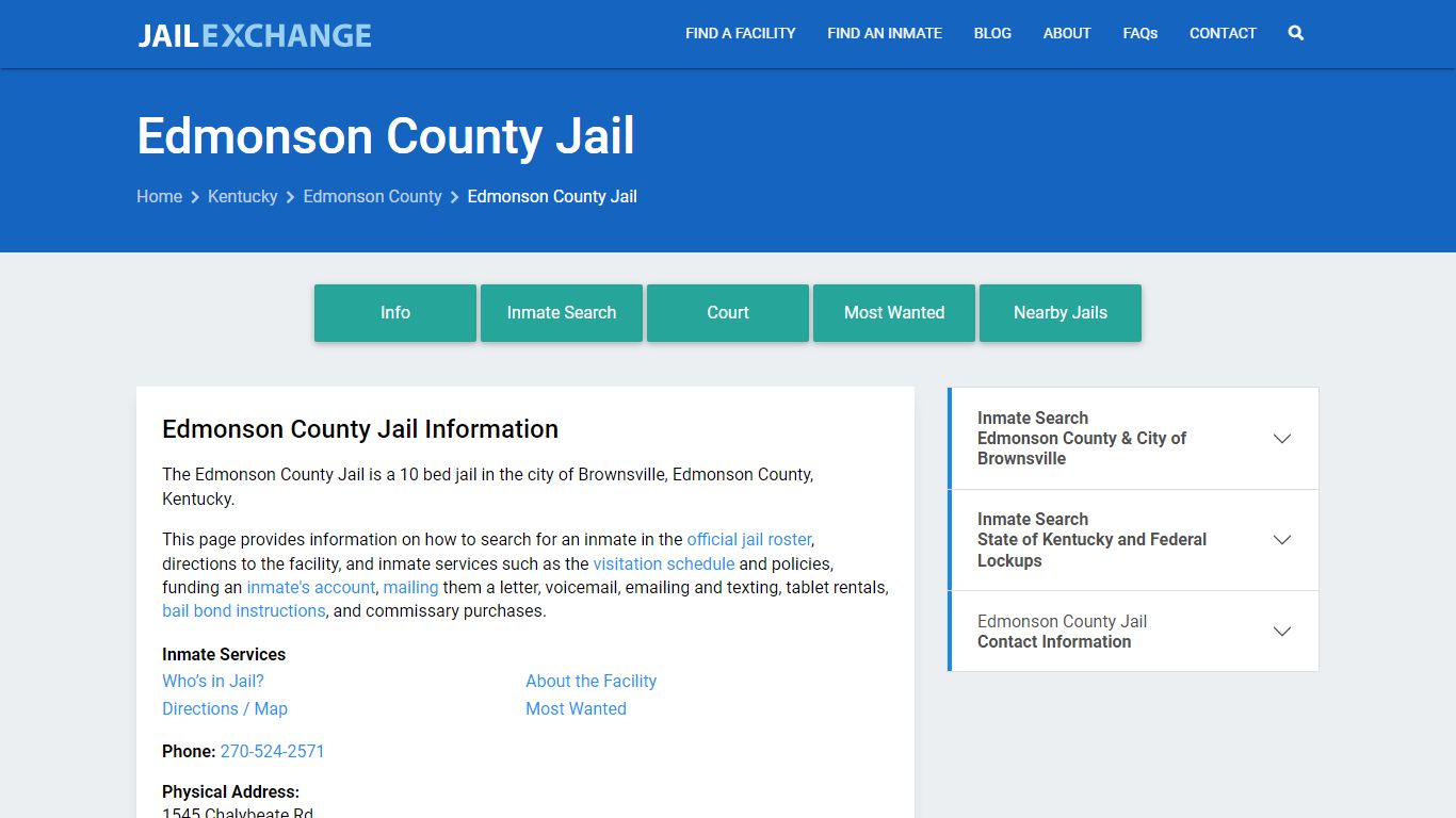 Edmonson County Jail, KY Inmate Search, Information