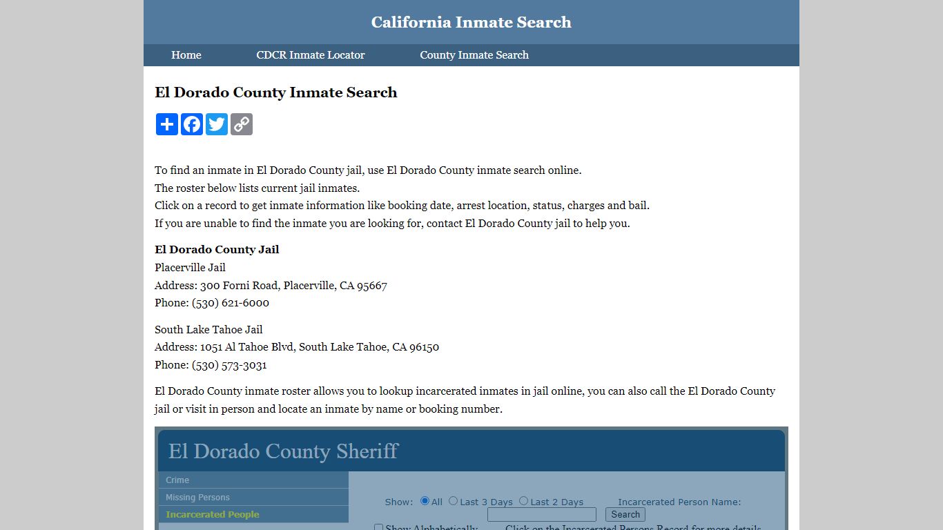 El Dorado County Inmate Search