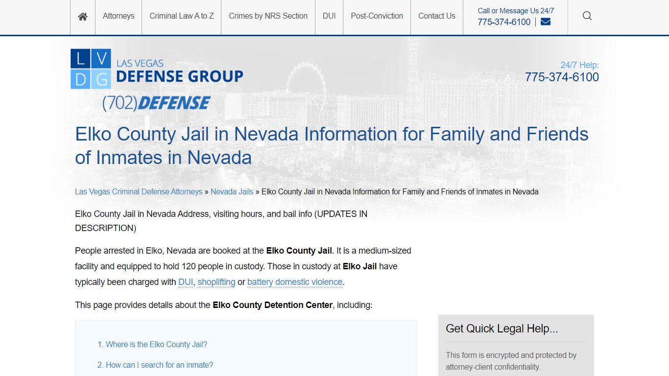 "Elko County Jail" Information - Location, Bail, & Visiting