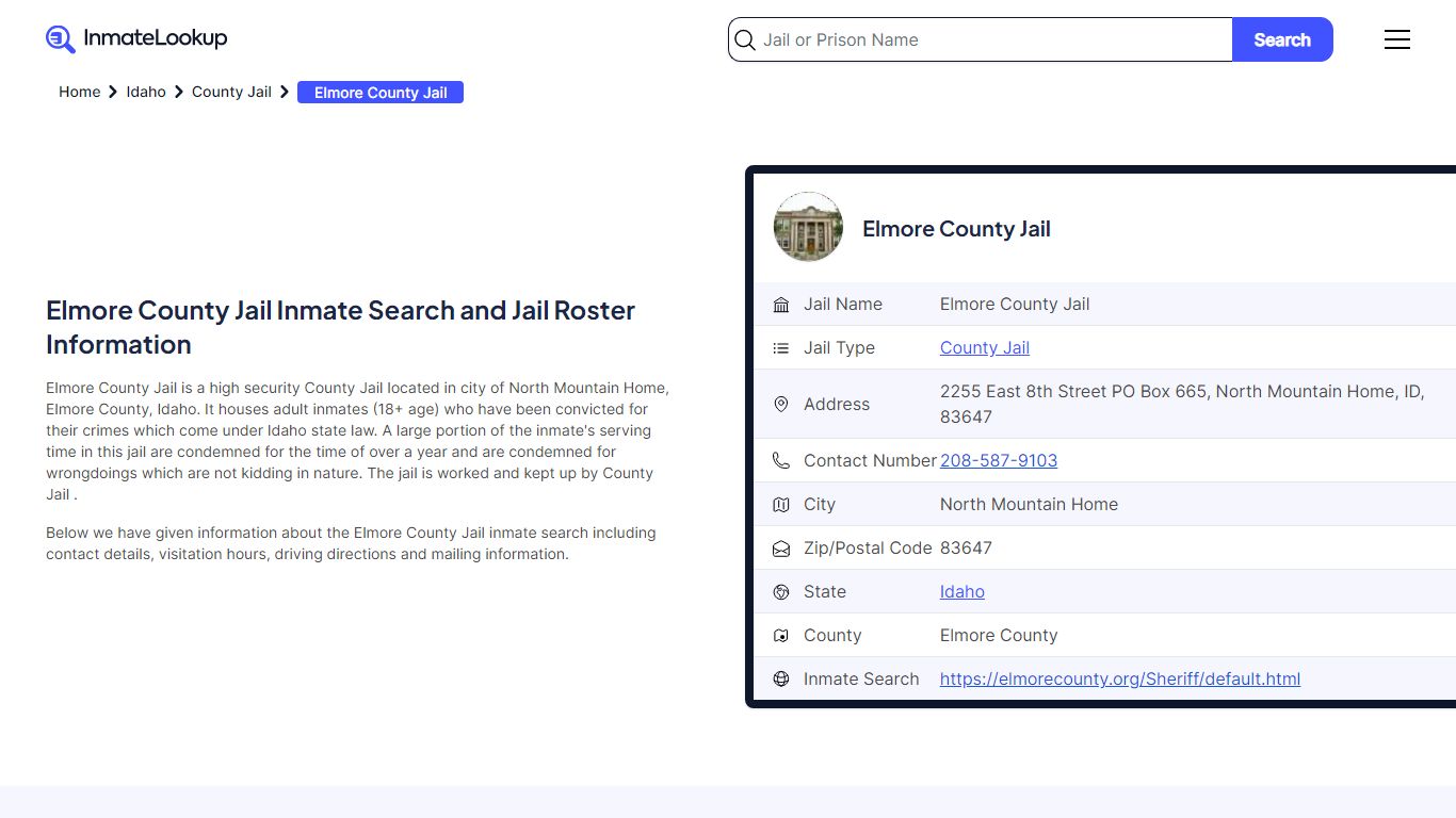 Elmore County Jail (ID) Inmate Search Idaho - Inmate Lookup