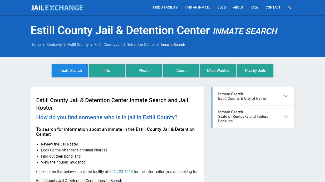 Estill County Jail & Detention Center Inmate Search
