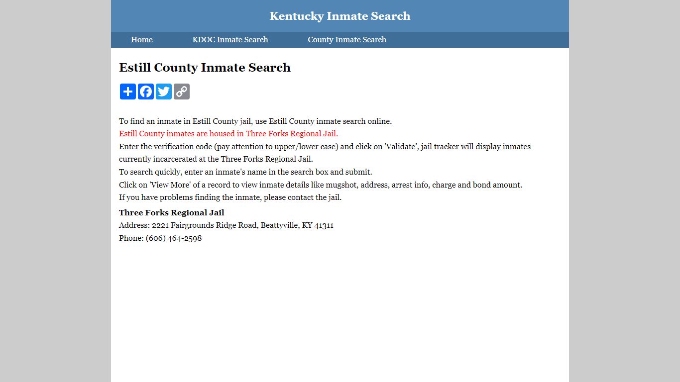 Estill County Inmate Search