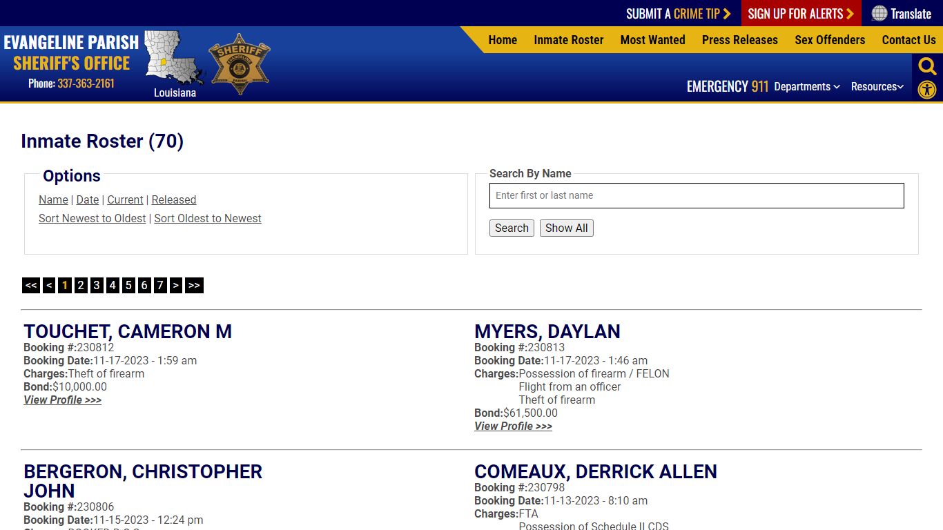 Inmate Roster (72) - Evangeline Parish Sheriff