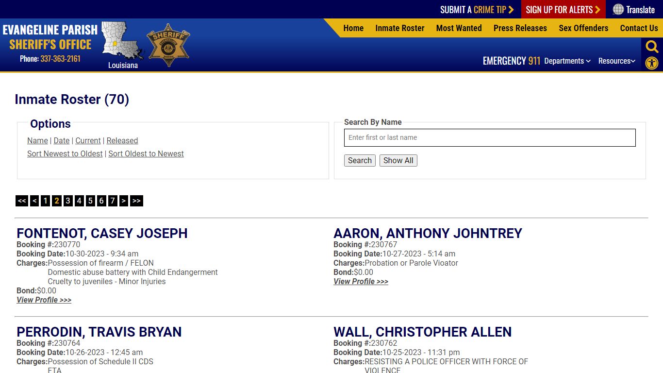 Inmate Roster (74) - Evangeline Parish Sheriff's Office