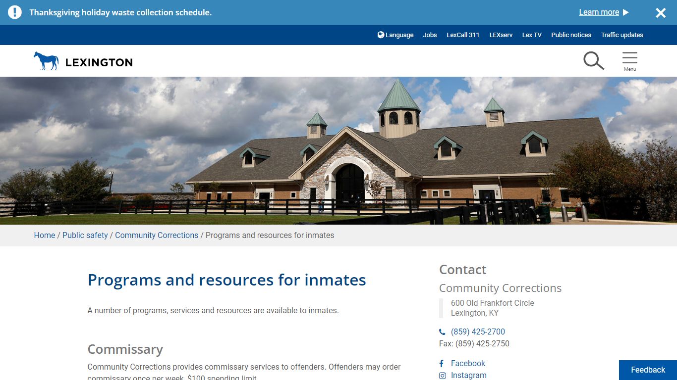 Programs and resources for inmates | City of Lexington