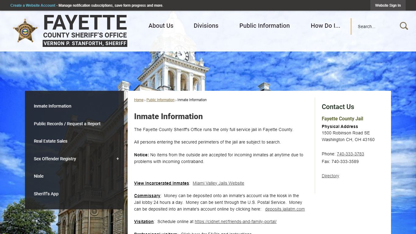 Inmate Information | Fayette Sheriff's Office, OH