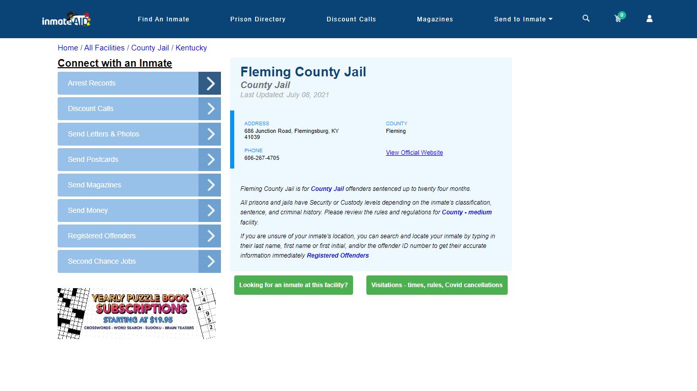 Fleming County Jail - Inmate Locator - Flemingsburg, KY