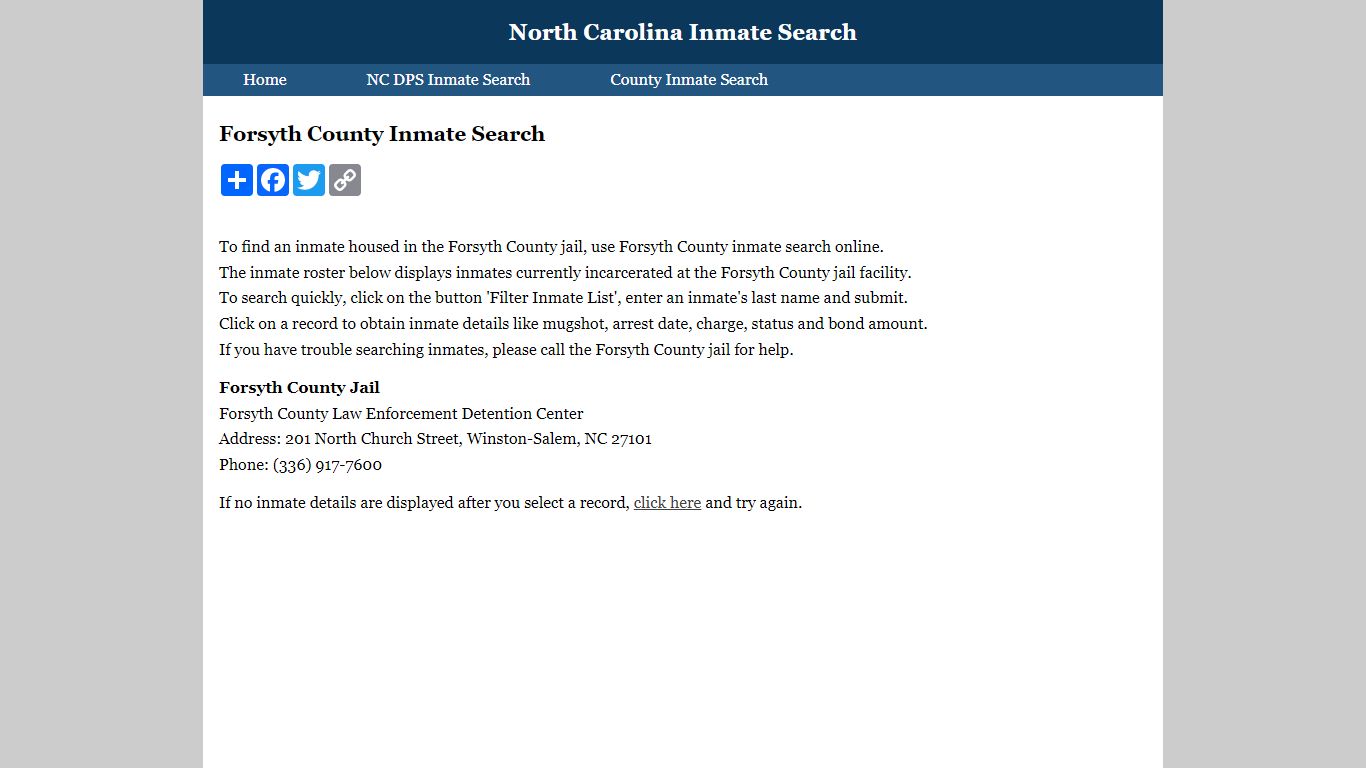 Forsyth County Inmate Search - North Carolina Inmate Search