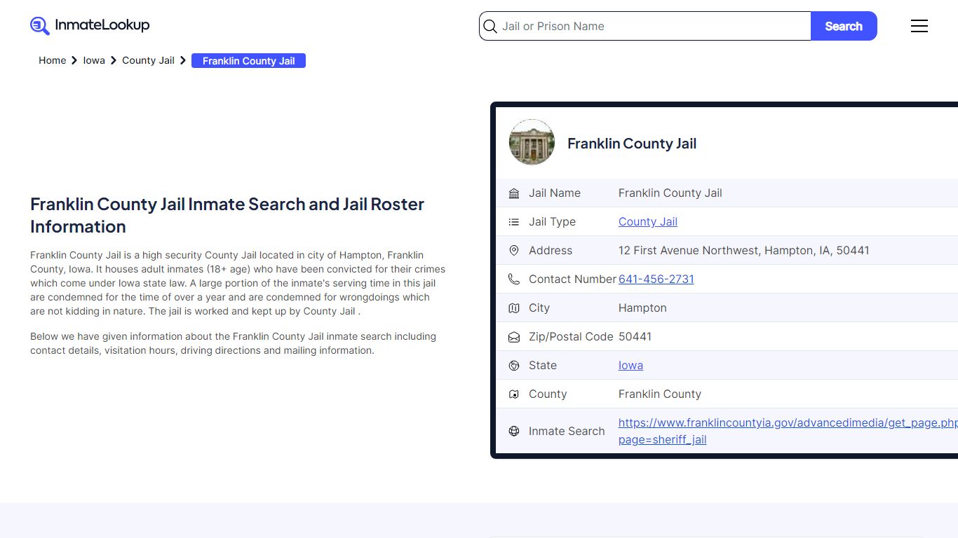 Franklin County Jail (IA) Inmate Search Iowa - Inmate Lookup